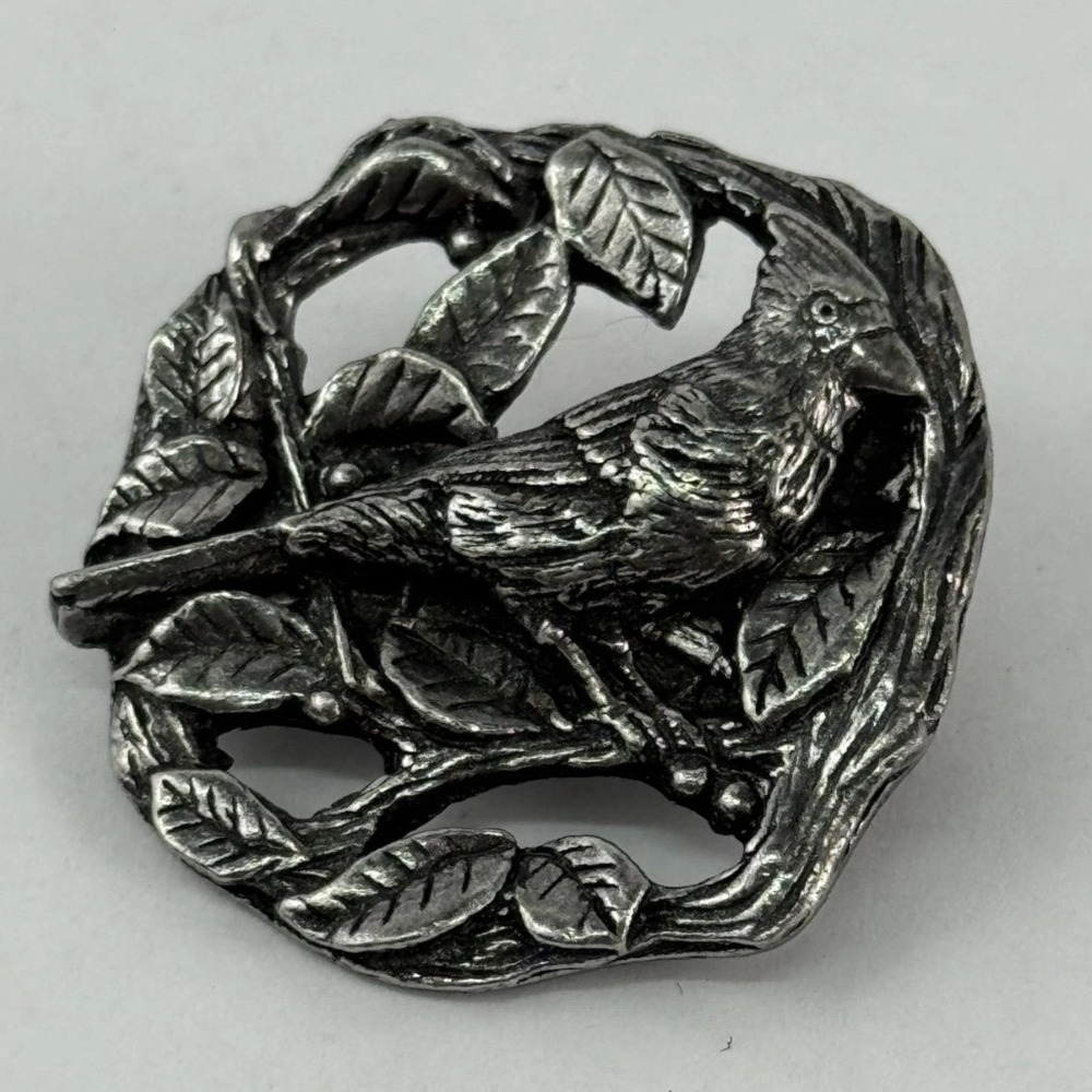 Birds & Blooms 1999 Limited Edition Cardinal Bird Pewter Tone Brooch Pin Vintage